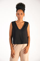 front view of tonlé's Nuon top made using reclaimed rayon in black